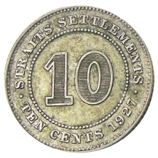 Монета 10 центов 1927 года Стрейтс Сетлментс (аверс)