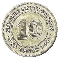 Монета 10 центов 1927 года Стрейтс Сетлментс (аверс)