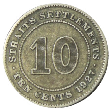 Монета 10 центов 1927 года Стрейтс Сетлментс (аверс)
