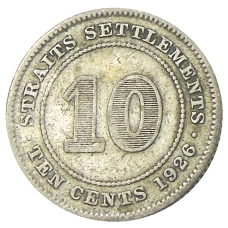 Монета 10 центов 1926 года Стрейтс Сетлментс (аверс)