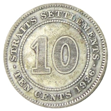 Монета 10 центов 1926 года Стрейтс Сетлментс (аверс)