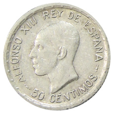 Монета 50 сентимо 1926 года Испания (аверс)