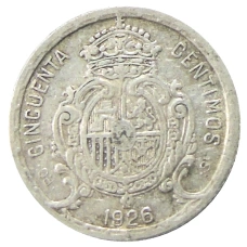 Монета 50 сентимо 1926 года Испания (реверс)
