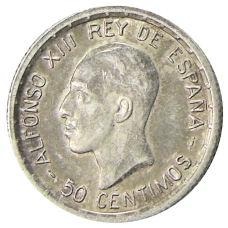 Монета 50 сентимо 1926 года Испания (аверс)