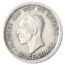 Монета 50 сентимо 1926 года Испания (аверс)