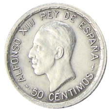 Монета 50 сентимо 1926 года Испания (аверс)