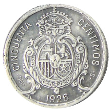 Монета 50 сентимо 1926 года Испания (реверс)