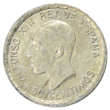 Монета 50 сентимо 1926 года Испания (аверс)