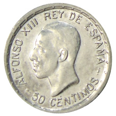 Монета 50 сентимо 1926 года Испания (аверс)
