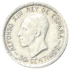 Монета 50 сентимо 1926 года Испания (аверс)