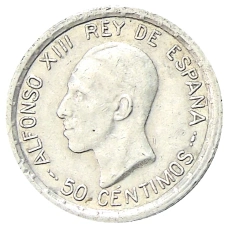 Монета 50 сентимо 1926 года Испания (аверс)
