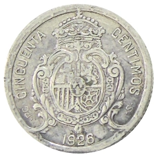 Монета 50 сентимо 1926 года Испания (реверс)