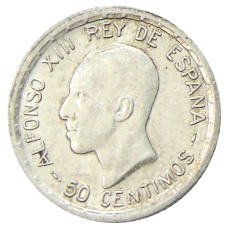 Монета 50 сентимо 1926 года Испания (аверс)
