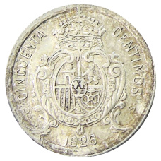 Монета 50 сентимо 1926 года Испания (реверс)