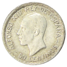 Монета 50 сентимо 1926 года Испания (аверс)