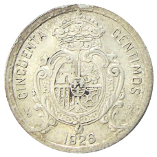 Монета 50 сентимо 1926 года Испания (реверс)