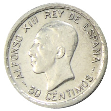 Монета 50 сентимо 1926 года Испания (аверс)