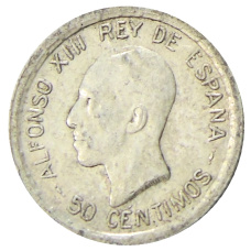 Монета 50 сентимо 1926 года Испания (аверс)