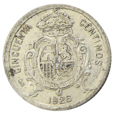 Монета 50 сентимо 1926 года Испания (реверс)