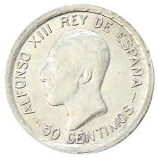Монета 50 сентимо 1926 года Испания (аверс)