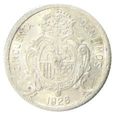 Монета 50 сентимо 1926 года Испания (реверс)