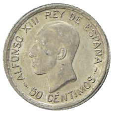 Монета 50 сентимо 1926 года Испания (аверс)