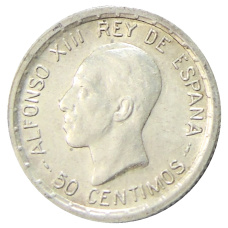 Монета 50 сентимо 1926 года Испания (аверс)
