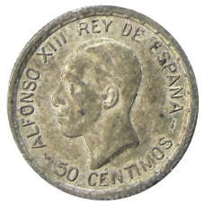 Монета 50 сентимо 1926 года Испания (аверс)