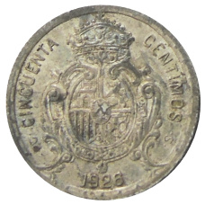 Монета 50 сентимо 1926 года Испания (реверс)