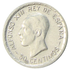 Монета 50 сентимо 1926 года Испания (аверс)