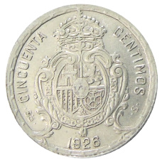Монета 50 сентимо 1926 года Испания (реверс)