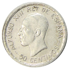 Монета 50 сентимо 1926 года Испания (аверс)