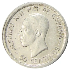 Монета 50 сентимо 1926 года Испания (аверс)