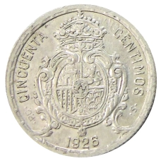 Монета 50 сентимо 1926 года Испания (реверс)