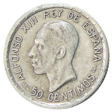 Монета 50 сентимо 1926 года Испания (аверс)