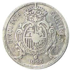 Монета 50 сентимо 1926 года Испания (реверс)
