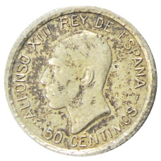 Монета 50 сентимо 1926 года Испания (аверс)