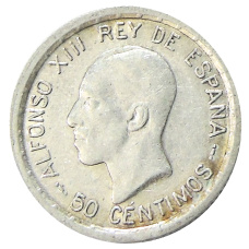 Монета 50 сентимо 1926 года Испания (аверс)