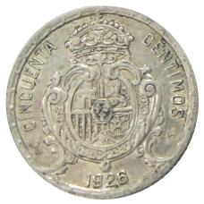 Монета 50 сентимо 1926 года Испания (реверс)
