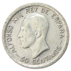 Монета 50 сентимо 1926 года Испания (аверс)