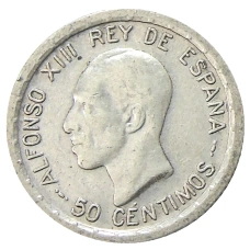 Монета 50 сентимо 1926 года Испания (аверс)
