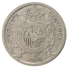 Монета 50 сентимо 1926 года Испания (реверс)