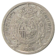 Монета 50 сентимо 1926 года Испания (реверс)