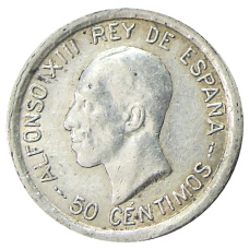 Монета 50 сентимо 1926 года Испания (аверс)