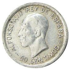 Монета 50 сентимо 1926 года Испания (аверс)