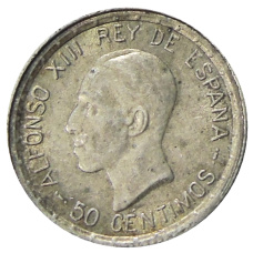 Монета 50 сентимо 1926 года Испания (аверс)