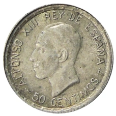 Монета 50 сентимо 1926 года Испания (аверс)