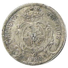 Монета 50 сентимо 1926 года Испания (реверс)