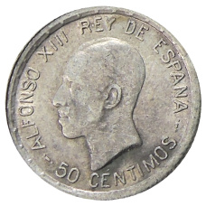 Монета 50 сентимо 1926 года Испания (аверс)