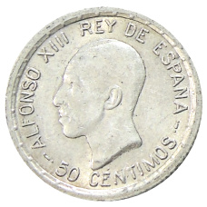Монета 50 сентимо 1926 года Испания (аверс)